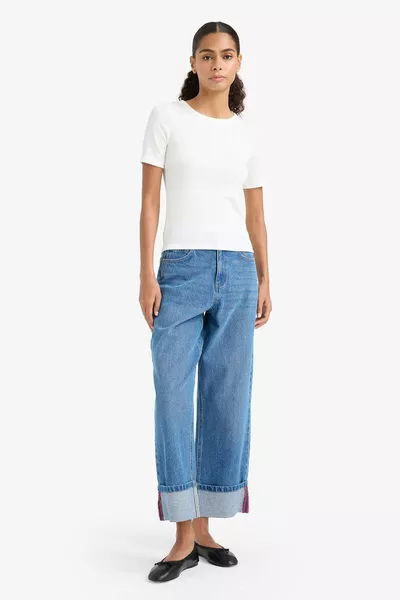 Slim Fit Strakke Pasvorm Ronde Hals Basic Effen Ribgebreid Korte Mouwen T-shirt SP