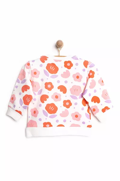 هالو بيبي سترة فتاة صغيرة مزيّنة بالصوف مع أزرار كبس، ياقة دائرية وأكمام طويلة مطبوعة