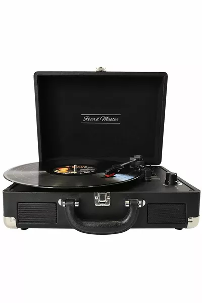 CH Turntable Record Player - Black - Rechargeable + Bluetooth - , ,  RPM - Universal Needle
