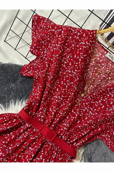 فستان مزدوج الصدر بنقشة حمراء مقرمشة