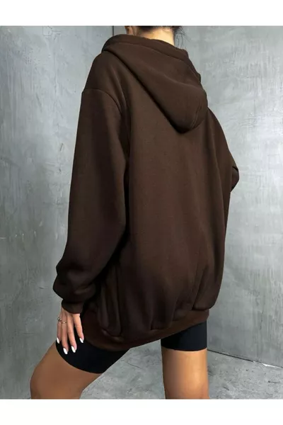 سويت شيرت واسع بسحاب بني