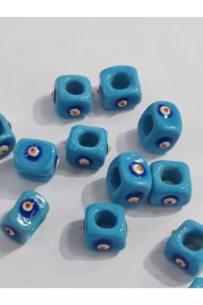 Perla di Vetro Cam Nazar Bodrum  mm 3 Pezzi Perla Quadrata Perla di Vetro Quadrata