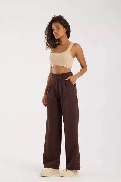 بنطال Palazzo عالي الخصر من القماش المطوي للنساء