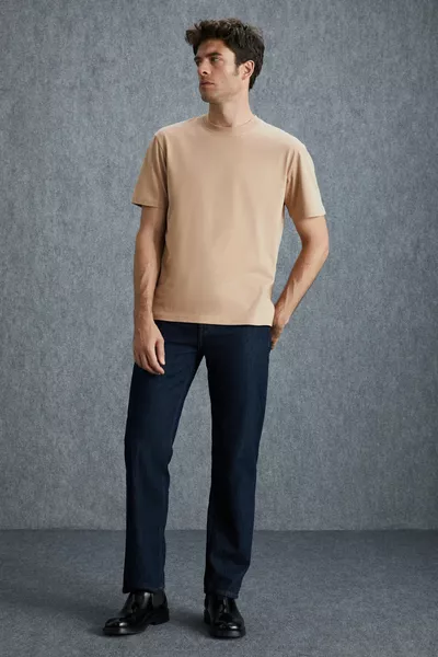 T-shirt beige à col rond Comfort Fit pour homme solo, en coton  % biologique, tissu épais