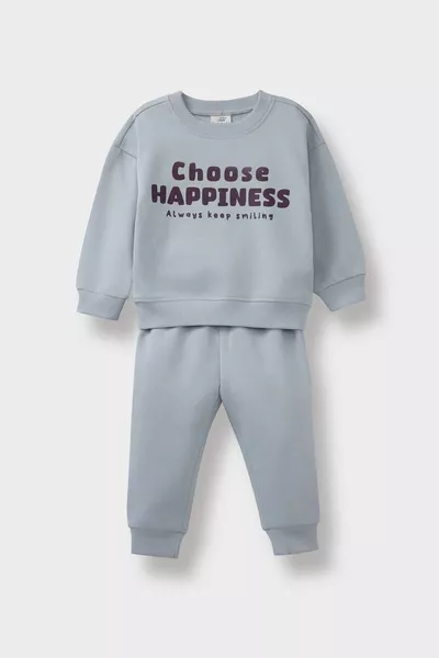 طقم رضيع ولد مكون من قطعتين، سويتشيرت مطبوع وسروال رياضي AU