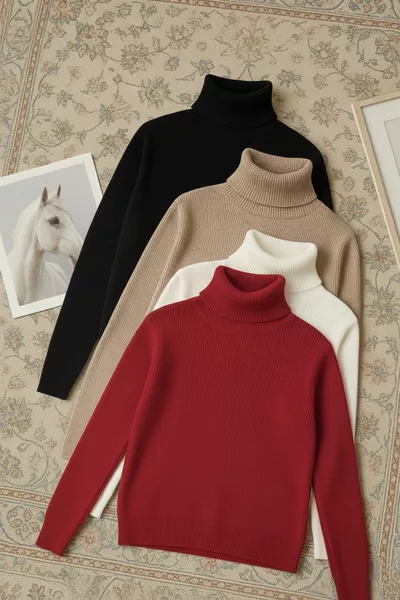 Свитер с высоким воротником, набор из 4 штук, сезонная необходимость, хлопковая водолазка с тиснением, облегающего кроя