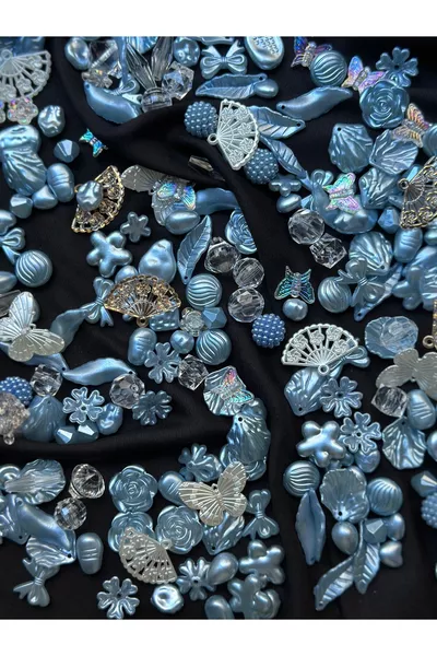  Perle di Plastica Miste Trasparenti Blu Madreperla con Figure Miste