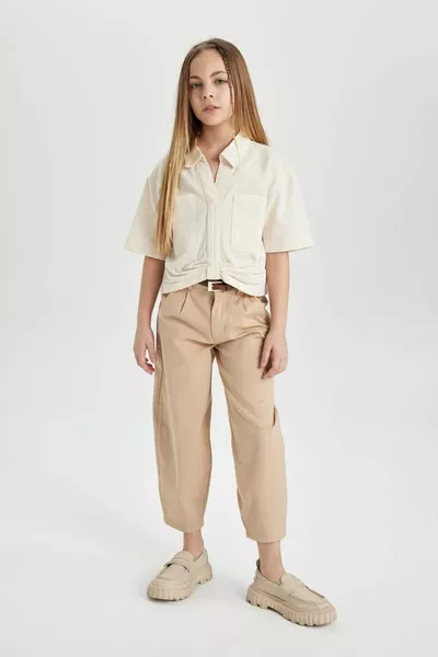 قميص بناتي قصير الأكمام من القطن، قصّة ضيّقة، رقم الموديل SM