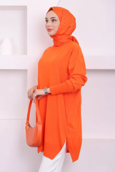 Oranje Trui Tuniek met Fiets Hals en Losse Merzeriseer