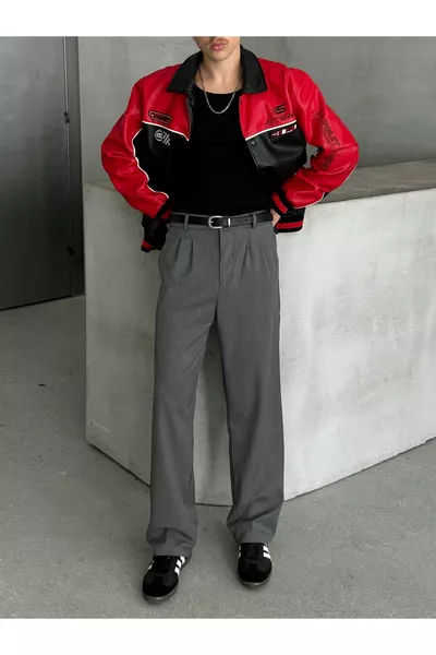 بنطلون رجالي واسع منقوش بقصة مريحة