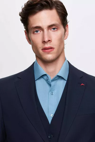 Тесен силует Тъмносиньо Едноцветно Облечено с едно цепка Облечено с подплата Костюм с жилетка