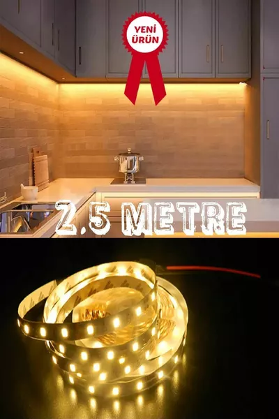Светодиодная лента для кухонного шкафа длиной 2,5 метра с дневным светом, с адаптером и выключателем, готовая к использованию на столешнице