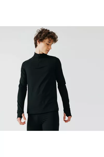 تيشيرت الجري رجالي بأكمام طويلة من كالنجي - أسود - دافئ