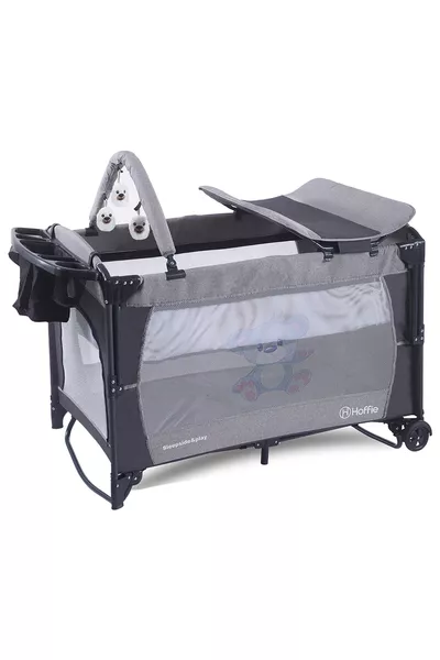 Sleep Side Play Lettino da Gioco Laterale con Culla a Dondolo, Zanzariera, Lettino per Bambini Senza Materasso