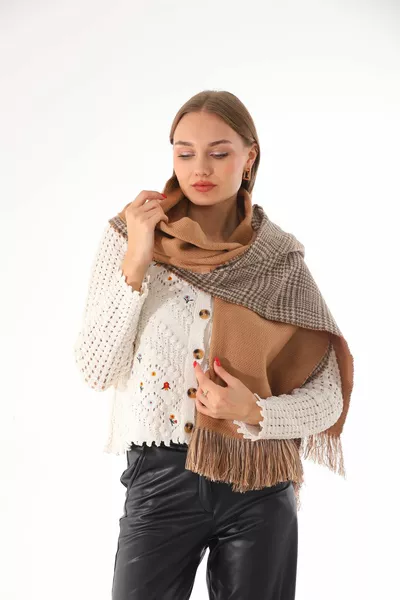 Écharpe châle marron clair à texture douce réversible