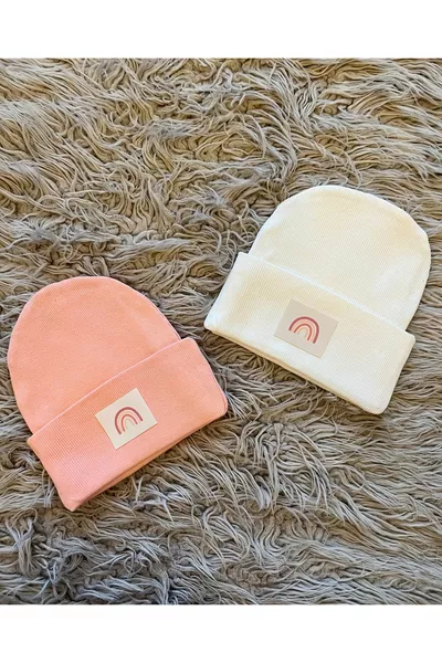 Шапка с етикет, 2 броя, еластична рипсена материя