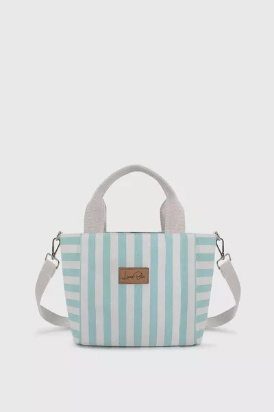 Kadın Çizgili Mini Keten Tote Çanta