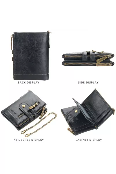 Jeep Wallet with Chain, Coin Slot, Card Compartments, RFID Feature, PU Leather