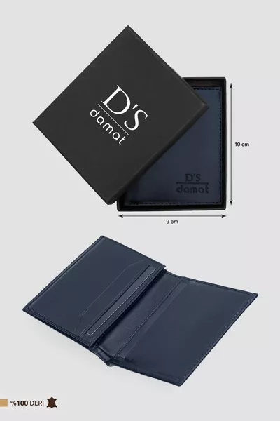 Ds Damat Темно-синий кожаный кошелек с коробкой