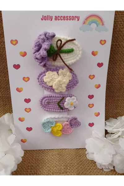 Многоцветен комплект от 4 броя плетени фиби и автоматични щипки за мама и дете