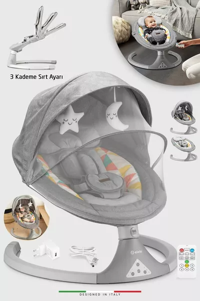 سرير أطفال كهربائي أوتوماتيكي متأرجح بدرجات رمادي