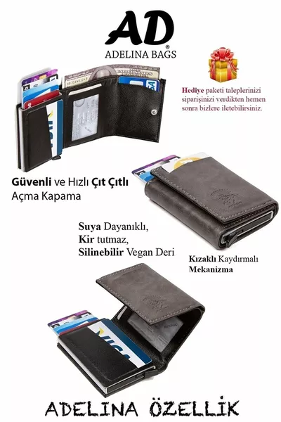 Portafoglio con schede automatica a slitta meccanica in pelle Crazy grigia unisex Adelina