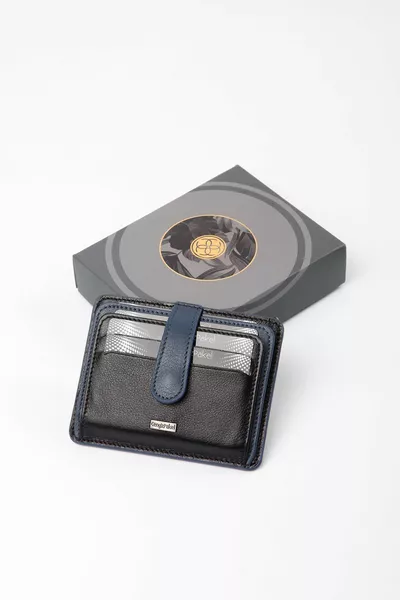 Genuine Leather Black-Navy Card Holder