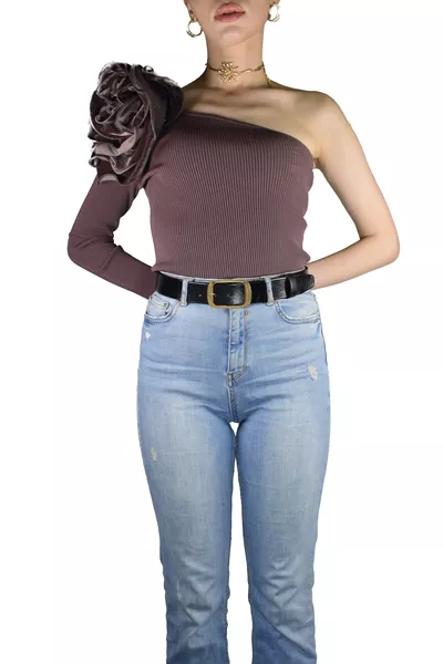 Damenjeans mit echtem Leder-Goldverschluss, sportlicher Gürtel 4 cm=