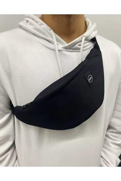 Unisex Schwarze wasserfeste Taillen- und Schultertasche aus Stoff