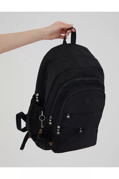 Sac à dos de voyage unisexe en tissu froissé résistant à l'eau, grande taille, à multiples compartiments, noir, pour lycée, collège, université