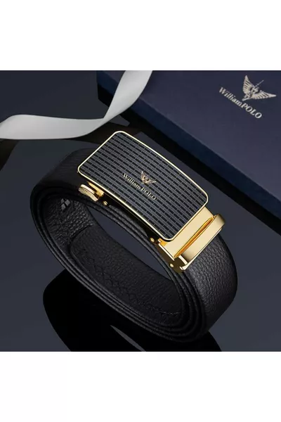 حزام جلد طبيعي إيطالي بإبزيم ويليام بولو للرجال