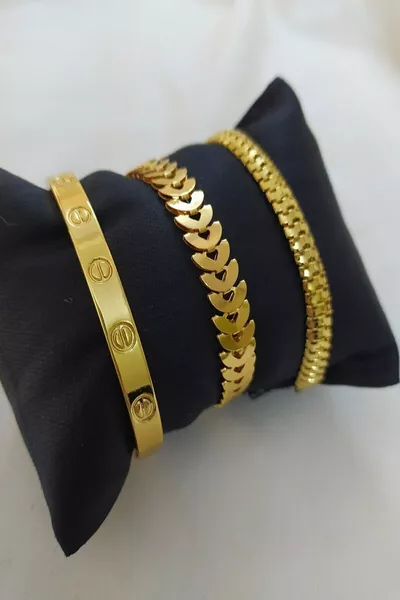 Damen Goldfarbenes Fischgrät-Muster Gliederarmband Raupenmuster Glattes CRT-Modell Edelstahl-Kombinationsarmband, das nicht anläuft