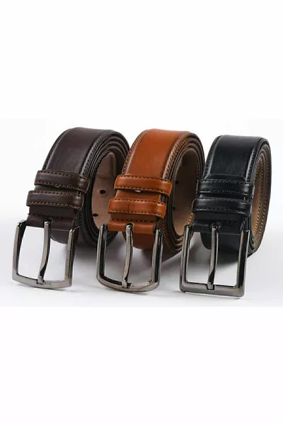 3 أحزمة رجالية باللون الأسود والبني الكلاسيكي بعرض 3.5 سم من الجلد الصناعي