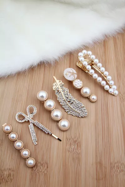 Set of 6 Hair Clips with Stones and Pearls