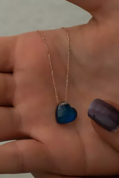 Mood Stone Silver Heart Necklace with Color-Changing Natural Stone