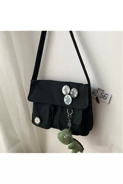 dompuleri moda Harajuku Unisex Cepli Unisex Siyah Postacı Çantası