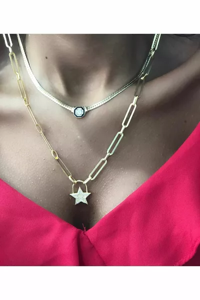 Silver-Plated Women's Woven Necklace with Center Stone Serenay Sarıkaya Necklace, Serenay Necklace