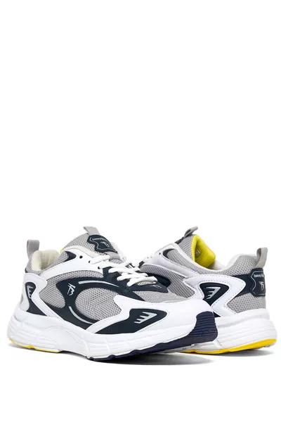 حذاء للجنسين باللونين الرمادي والأزرق الداكن بنعل فايلون وتصميم مريح