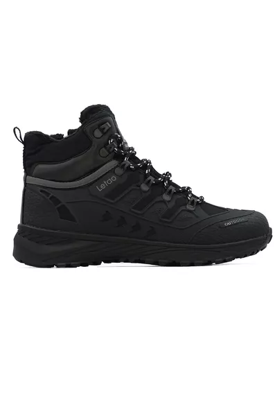 Men's Black Watertight Waterproof Trekking Fur-Lined Zip Boots 