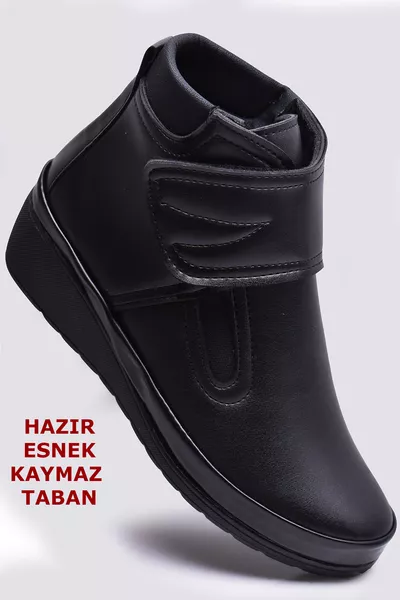  حذاء طبي أسود بأرضية تقويمية وحزام قابل للتثبيت للنساء، حذاء بوت وجزمة