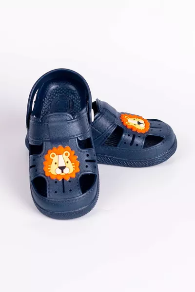 Lion Figure Non-Slip Soft Sole Slippers Navy