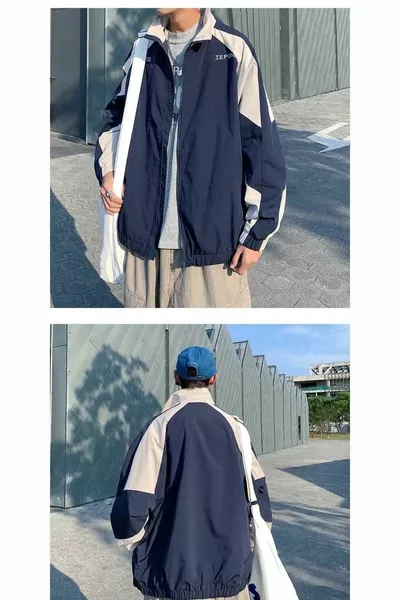 معطف واق من المطر سترة المظلة النسيج للجنسين كبيرة الحجم فضفاضة تناسب الأزرق الداكن اللون