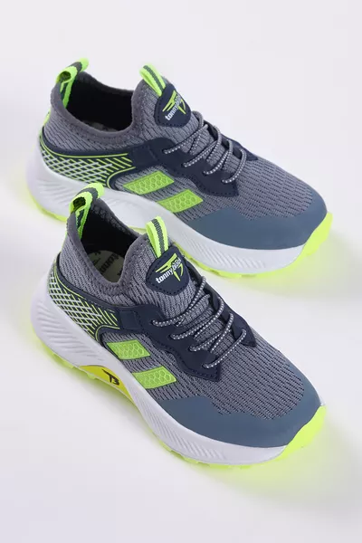 حذاء رياضي للأطفال للجنسين بلون أصفر مدخن، مريح، من قماش قابل للتنفس، مزود بأربطة