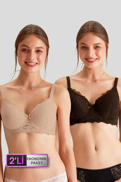 Икономичен пакет от 2 Nude-кафяв  Barcelona Комплект сутиен с дантела с опция за D чаша
