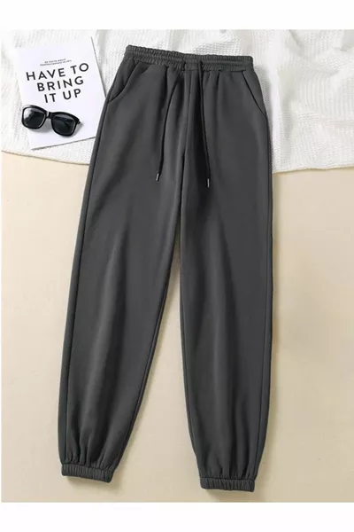 Унисекс джогър с висока талия, прав крачол, джобове, триконечен плюшен материал