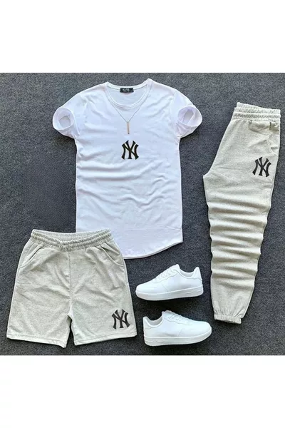 NY Printed Original Unisex Summer Shorts, T-shirt, Sweatpants 3-Piece Set Combo