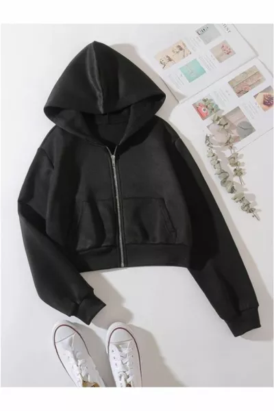 Dames Oversized Rits Hoodie Crop Sweatvest