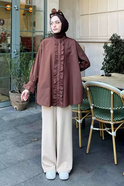 Flores Ruffled Tunic Dark Brown