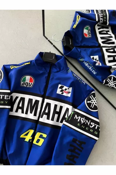 معطف مضاد للرياح ومطر أزرق كبير الحجم بطبعة YMH من قماش الباراشوت للجنسين