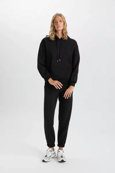 Relaxed Fit Hoodie met Kangaroo Zak, Dikke Casual Basis Effen Grijze Sweatshirt WN